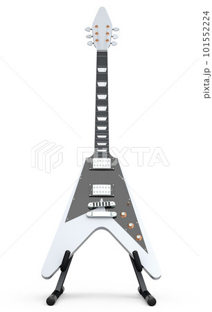 Electric acoustic guitar on stand isolated on white background. 101552224