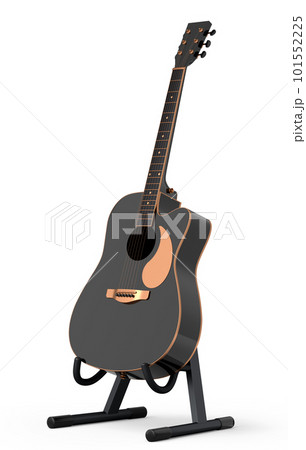 Electric acoustic guitar on stand isolated on white background. Electric acoustic guitar on stand isolated on white background. 101552225