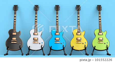 Set of electric acoustic guitar isolated on blue background. Set of electric acoustic guitar isolated on blue background. 101552226