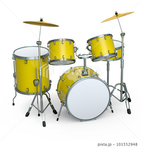 Set of realistic drums with metal cymbals or drumset on white background 101552948
