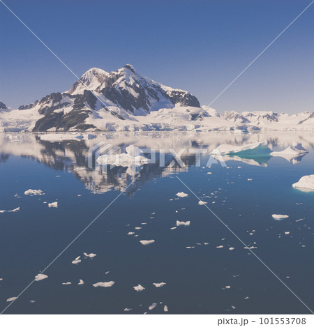 Lemaire strait coast, mountains and icebergs,  101553708