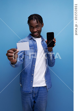stylish american man with black dreadlocks holding money card mockup stylish american man with black dreadlocks holding money card mockup 101553931