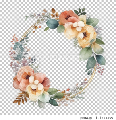 Watercolor floral wreath. Illustration AI Generative 101554359
