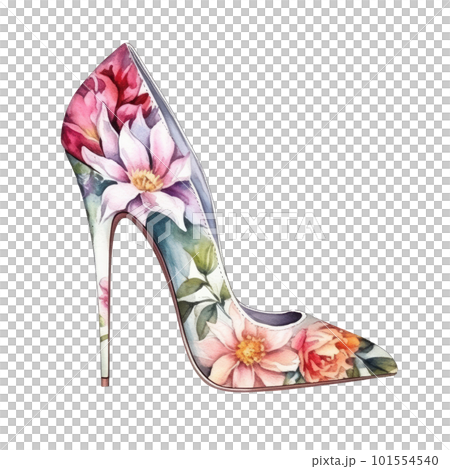Watercolor stiletto heel with flowers Illustration AI Generative 101554540
