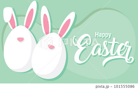 Pair of white easter eggs with rabbit ears Happy easter Vector 101555086