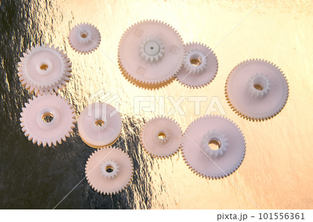 white plastic gears. connection mechanism details. subject of movement 101556361
