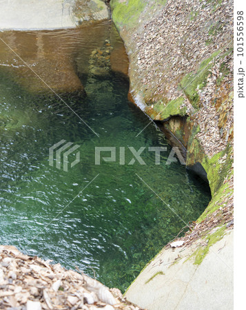 エメラルドグリーンの澄んだ滝壺 101556598