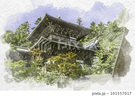 水彩画風　宮島　大聖院　摩尼殿　広島県廿日市市 101557017