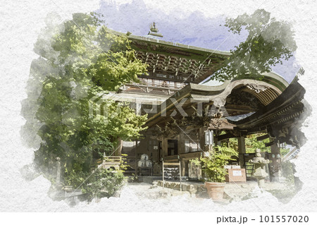 水彩画風　宮島　大聖院　摩尼殿　広島県廿日市市 101557020