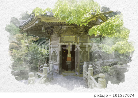 水彩画風　宮島　大聖院　万福堂　広島県廿日市市 101557074