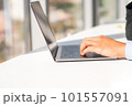 Woman working at home office hand on keyboard close up 101557091