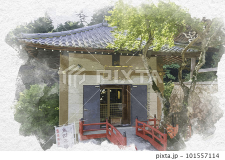 水彩画風 宮島 大聖院 霊宝堂 広島県廿日市市 水彩画風 宮島 大聖院 霊宝堂 広島県廿日市市 101557114