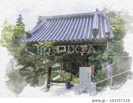 水彩画風　宮島　大聖院　梵鐘　広島県廿日市市 101557119