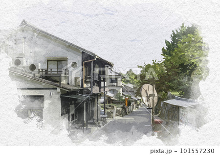水彩画風　宮島　滝小路　広島県廿日市市 101557230