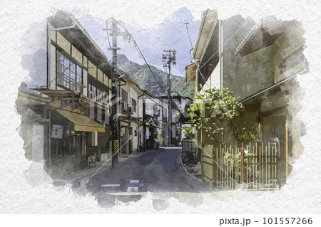 水彩画風 宮島 町家通り 広島県廿日市市 水彩画風 宮島 町家通り 広島県廿日市市 101557266