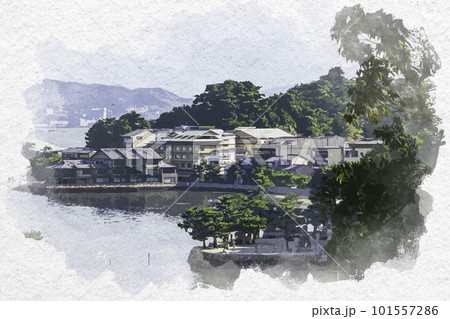 水彩画風 宮島 町並み 広島県廿日市市 水彩画風 宮島 町並み 広島県廿日市市 101557286
