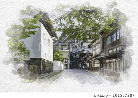 水彩画風 宮島 町並み 広島県廿日市市 水彩画風 宮島 町並み 広島県廿日市市 101557287