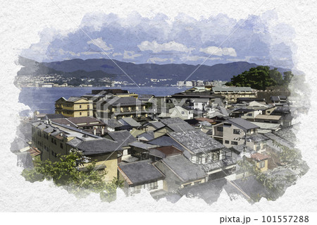 水彩画風 宮島 町並み 広島県廿日市市 水彩画風 宮島 町並み 広島県廿日市市 101557288