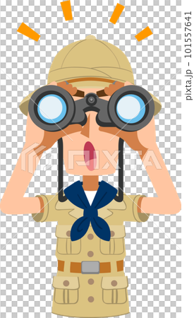 双眼鏡を覗いてなにかを発見する男性探検家の上半身 双眼鏡を覗いてなにかを発見する男性探検家の上半身 101557641
