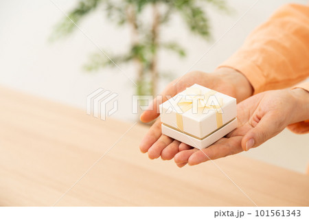 プレゼントを持つシニア女性の手 101561343