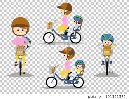 自転車用ヘルメットを被って電動アシスト自転車に乗る親子 101561572