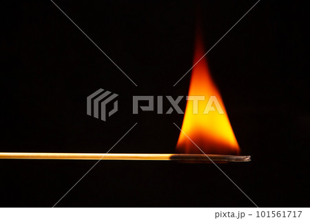 Burning wood match on a dark background close-up. burning tree fire 101561717