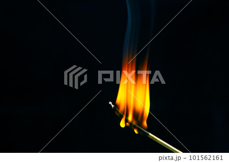 Burning wood match on a dark background close-up. burning tree fire Burning wood match on a dark background close-up. burning tree fire 101562161
