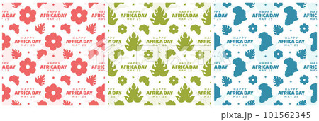 Set of Happy Africa Day Seamless Pattern Design with Culture African Tribal Figures Decoration in Template Hand Drawn Cartoon Flat Illustration 101562345