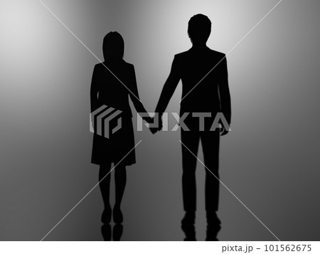 手を繋ぐ若者男女シルエット　暗　3Dイラストレーション　横 101562675