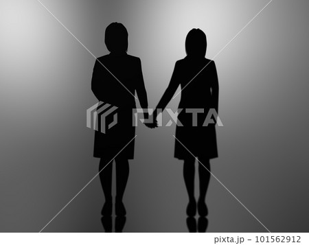 女性同士で手を繋ぐシルエット　暗　3Dイラストレーション　横 101562912