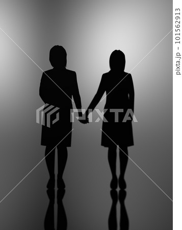 女性同士で手を繋ぐシルエット　暗　3Dイラストレーション　縦 101562913