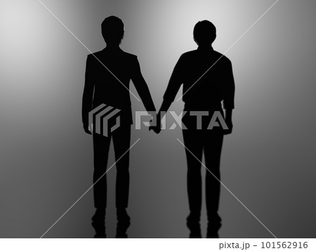 男性同士で手を繋ぐシルエット　暗　3Dイラストレーション　横 101562916