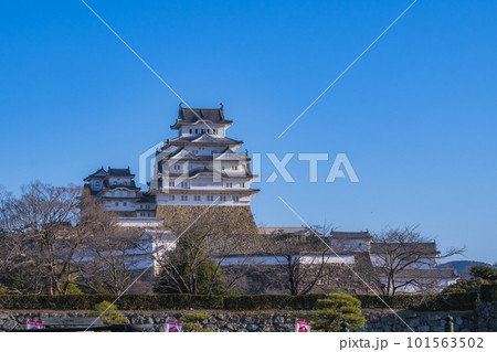 早朝の姫路城を駅前から見る、 101563502
