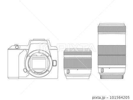 一眼レフカメラとダブルズームレンズの線画イラスト 一眼レフカメラとダブルズームレンズの線画イラスト 101564205