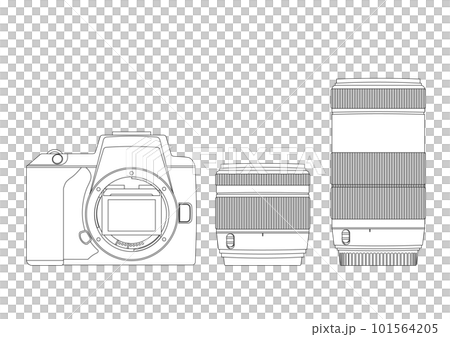 一眼レフカメラとダブルズームレンズの線画イラスト 一眼レフカメラとダブルズームレンズの線画イラスト 101564205