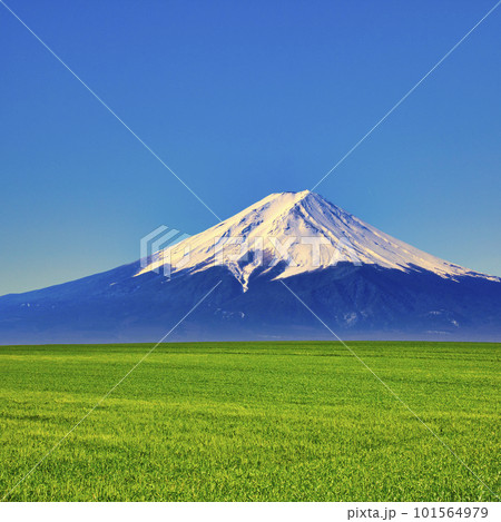 北海道の田園風景と富士山合成 101564979