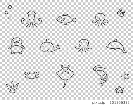 一組簡單的海洋生物(畫線) 一組簡單的海洋生物(畫線) 101566352