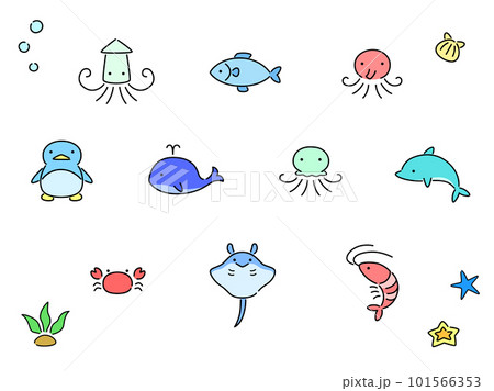 シンプルな海の生き物のイラストセット シンプルな海の生き物のイラストセット 101566353