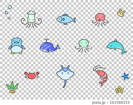 シンプルな海の生き物のイラストセット シンプルな海の生き物のイラストセット 101566353