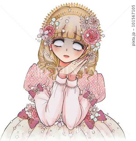 ガーン…白目をむいて落ち込む、少女まんが風の姫のイラスト ガーン…白目をむいて落ち込む、少女まんが風の姫のイラスト 101567105