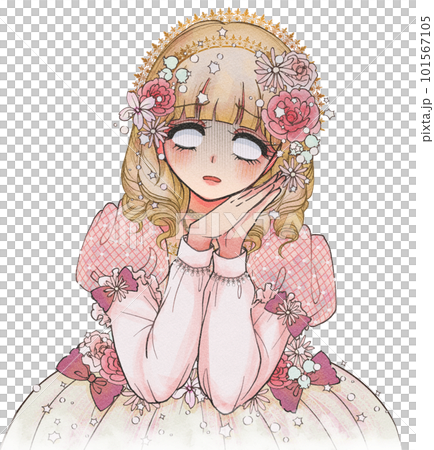 ガーン…白目をむいて落ち込む、少女まんが風の姫のイラスト ガーン…白目をむいて落ち込む、少女まんが風の姫のイラスト 101567105