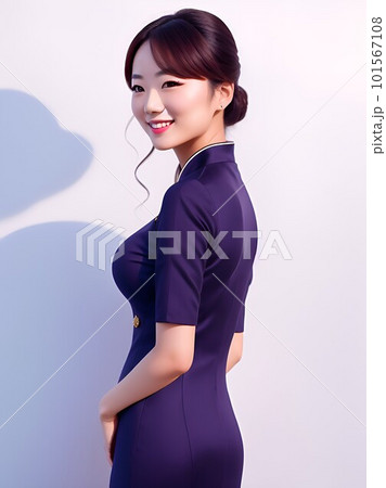 紫のチャイナドレスを着た女性1 101567108