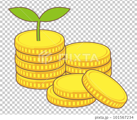 年輕的葉子和堆疊硬幣的插圖素材 年輕的葉子和堆疊硬幣的插圖素材 101567234