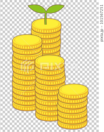 年輕的葉子和堆疊硬幣的插圖素材 年輕的葉子和堆疊硬幣的插圖素材 101567251