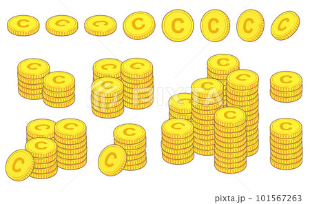 積まれたCマークのコインのイラストの素材セット 積まれたCマークのコインのイラストの素材セット 101567263