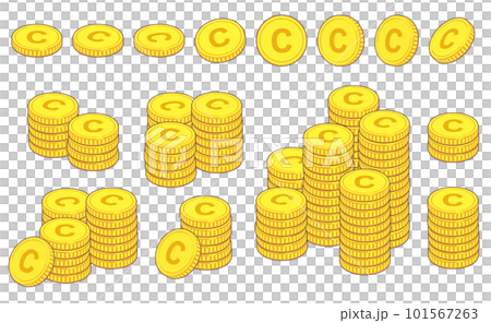 積まれたCマークのコインのイラストの素材セット 積まれたCマークのコインのイラストの素材セット 101567263