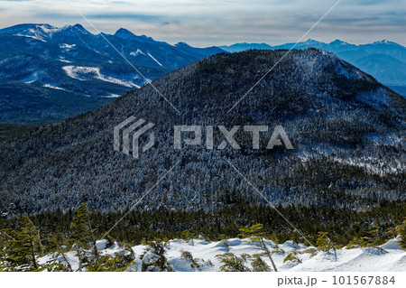 北八ヶ岳・縞枯山から見る冬の茶臼山と八ヶ岳主峰群・南アルプス 101567884