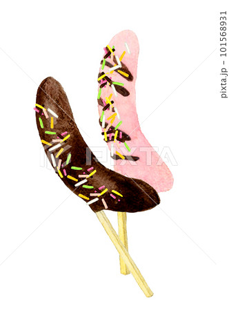 チョコバナナ2本セット　スイーツ・お菓子の手描き水彩イラスト素材 101568931