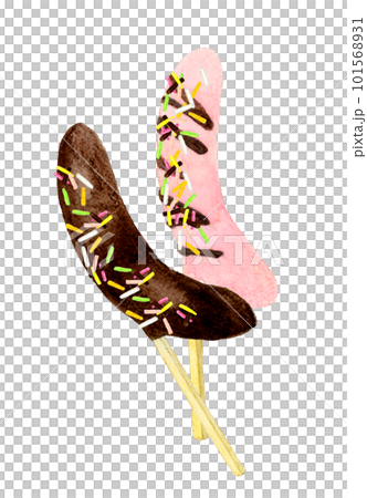 チョコバナナ2本セット　スイーツ・お菓子の手描き水彩イラスト素材 101568931