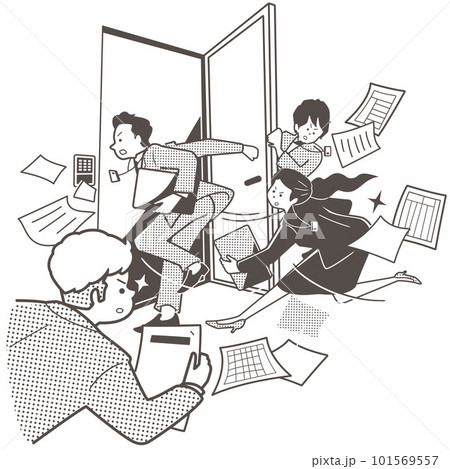 会議室に飛び込むビジネスパーソン(男女)4人。彼らはやる気に満ち満ちている。 会議室に飛び込むビジネスパーソン(男女)4人。彼らはやる気に満ち満ちている。 101569557